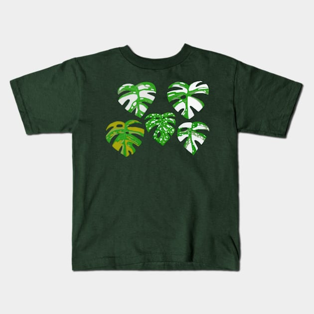 Variegated Monstera in Gouache Kids T-Shirt by paintedpansy